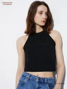 Джемпер без рукавов, связанный крючком Uniqlo, черный