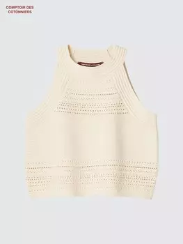 Джемпер без рукавов, связанный крючком Uniqlo, цвет 30 бежевый