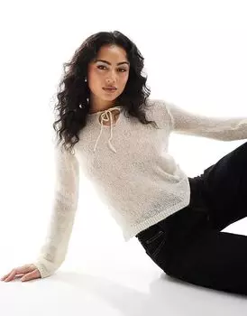 Джемпер бежевого цвета с завязкой на шее ONLY