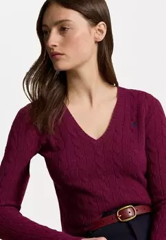 Джемпер CABLE KNIT WOOL CASHMERE V-NECK SWEATER Polo Ralph Lauren, темно-фиолетовый