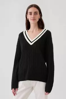 Джемпер Cashsoft с косичной вязкой в стиле Varsity Gap, черный