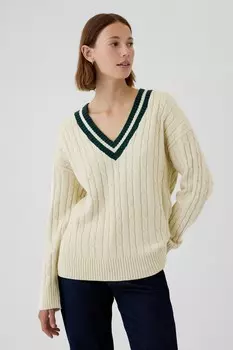 Джемпер Cashsoft с косичной вязкой в стиле Varsity Gap, бежевый