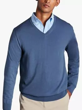 Джемпер Charles Tyrwhitt из мериносовой шерсти с v-образным вырезом, стальной синий