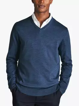 Джемпер Charles Tyrwhitt из мериносовой шерсти с v-образным вырезом, цвет индиго