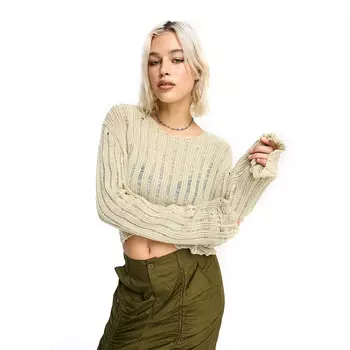 Джемпер Collusion Cropped Distressed Nibbled Hem, зеленовато-бежевый