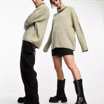 Джемпер Collusion Unisex Knitted Ribbed Oversized Rollneck, зелено-бежевый