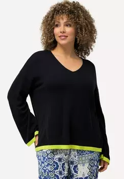 Джемпер CONTRAST CUFF LONG SLEEVE V-NECK Ulla Popken, темно-синий