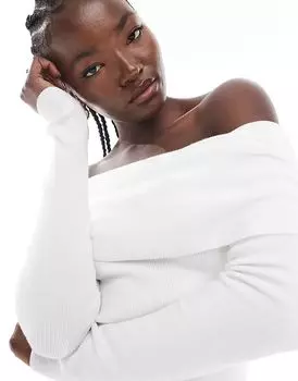 Джемпер Cotton On everfine с открытыми плечами и сборками в рубчик белого цвета Cotton:On