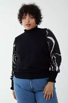 Джемпер Curve с мраморными рукавами и оборками Blue Vanilla, черный
