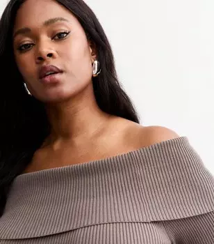Джемпер Curves в рубчик с открытыми плечами New Look, светло-коричневый