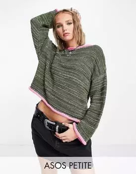 Джемпер цвета хаки и розового цвета с окантовкой по подолу ASOS DESIGN Petite