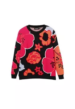 Джемпер Desigual с цветочным принтом, черный/розовый