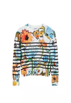 Джемпер Desigual в полоску с рисунком, белый