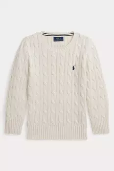 Джемпер для мальчика из хлопка, вязка косами Polo Ralph Lauren, бежевый