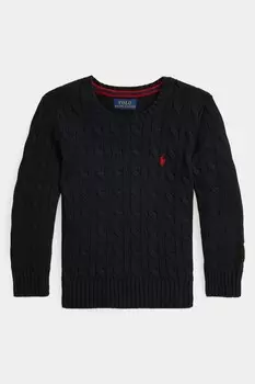 Джемпер для мальчика из хлопка, вязка косами Polo Ralph Lauren, черный
