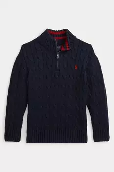 Джемпер для мальчиков с застежкой молнией на четверть, 100% хлопок Polo Ralph Lauren, синий