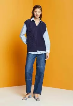 Джемпер Esprit Mit V-Ausschnitt Und Mustermix, темно-синий