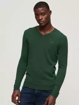 Джемпер Essential из смесовой шерсти с вышивкой и V-образным вырезом Superdry, наследие пайн грин