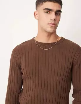 Джемпер Essential Muscle Fit с резинкой в коричневом цвете ASOS DESIGN