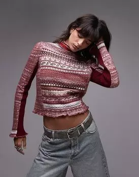 Джемпер fairisle с длинными рукавами и высоким воротом в цвете rhubard Free People