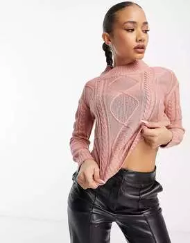 Джемпер фактурной вязки Brave Soul Landale с пуговицами цвета старинной розы