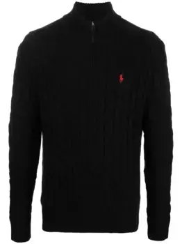 Джемпер фактурной вязки с воротником на молнии POLO RALPH LAUREN, черный