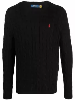 Джемпер фактурной вязки с вышитым логотипом POLO RALPH LAUREN, черный