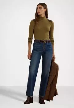 Джемпер FAUX LEATHER TRIM RIBBED TURTLENECK Lauren Ralph Lauren, цвет Tan