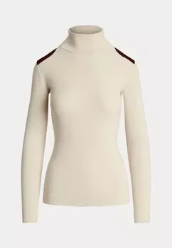 Джемпер FAUX LEATHER TRIM RIBBED TURTLENECK Lauren Ralph Lauren, кремовый