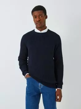 Джемпер Fisherman's в рубчик с круглым вырезом John Lewis, темно-синий