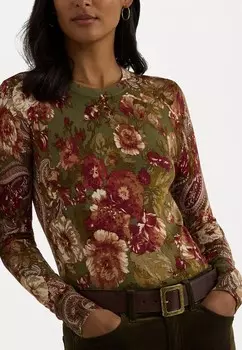 Джемпер FLORAL COTTON BLEND SWEATER Lauren Ralph Lauren, оливковый