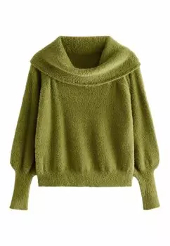 Джемпер FLUFFY OFF SHOULDER BARDOT Next, зеленый