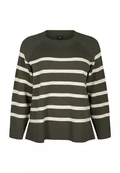 Джемпер GESTREIFTE MIT RUNDHALSAUSSCHNITT Zizzi, темно-зеленый