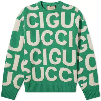 Джемпер Gucci Jumbo Logo Intarsia Crew Neck, зеленый