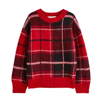 Джемпер H&M Checked Jacquard-knit, красный/черный