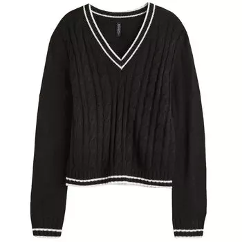 Джемпер H&amp;M Divided V-neck Cable-knit, черный/белый
