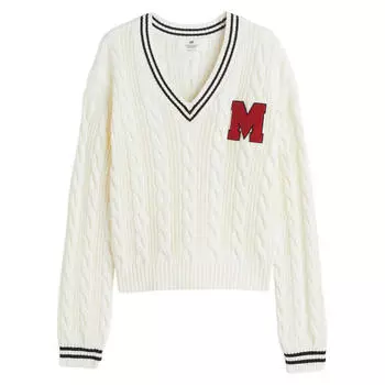 Джемпер H&amp;M Knit Cotton, натуральный белый/красный