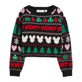 Джемпер H&M Mickey Mouse Jacquard-knit, черный/красный/зеленый