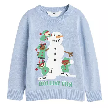 Джемпер H&amp;M Snowman Jacquard-knit Cotton, голубой