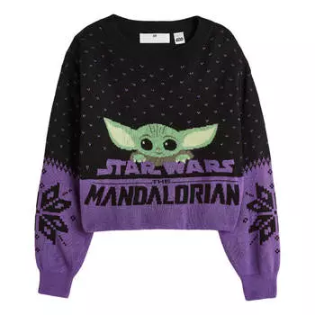 Джемпер H&amp;M The Mandalorian Jacquard-knit, черный/фиолетовый