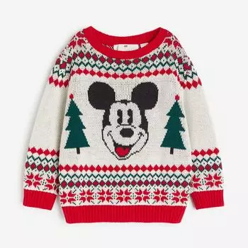 Джемпер H&M Disney Mickey Mouse Jacquard-knit, белый/красный