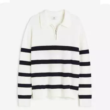 Джемпер H&M Loose Fit Half-zip Polo, белый/темно-синий