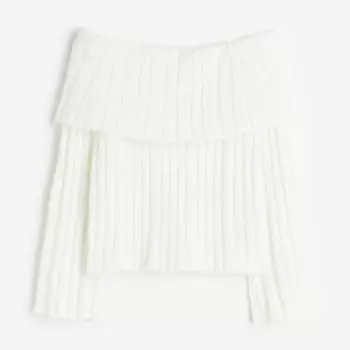 Джемпер H&M Rib-knit Off-the-shoulder, кремовый