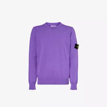 Джемпер хлопковой вязки с круглым вырезом и логотипом Stone Island, лавандовый