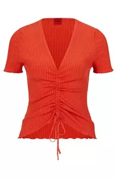 Джемпер Hugo Short-sleeved Ribbed With Gathered Front, красный