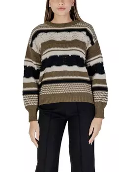 Джемпер ICHI с круглым вырезом, зеленый