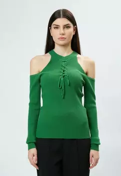 Джемпер INFLUENCER PULLOVER OFF-SHOULDER RIBBED PULL INFLUENCER, зеленый