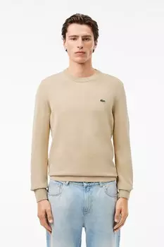 Джемпер из 100% хлопкового трикотажа с круглым вырезом Lacoste, коричневый