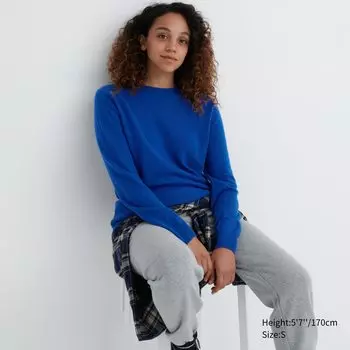 Джемпер из 100% кашемира с круглым вырезом Uniqlo, синий