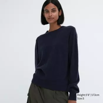 Джемпер из 100% кашемира с круглым вырезом Uniqlo, темно-синий
